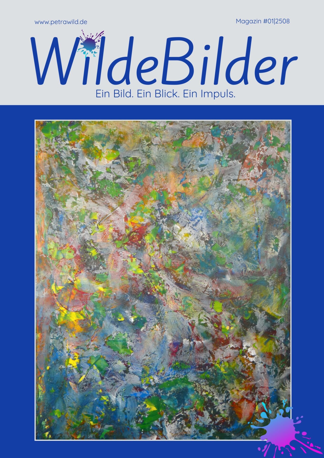 Cover des Magazins WildeBilder Heft 01 im August 2025. Titelbild Kunterbunt