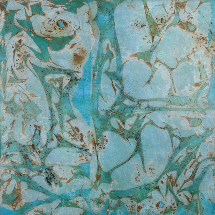 Quadratisches Bild in Türkis auf Leinwand